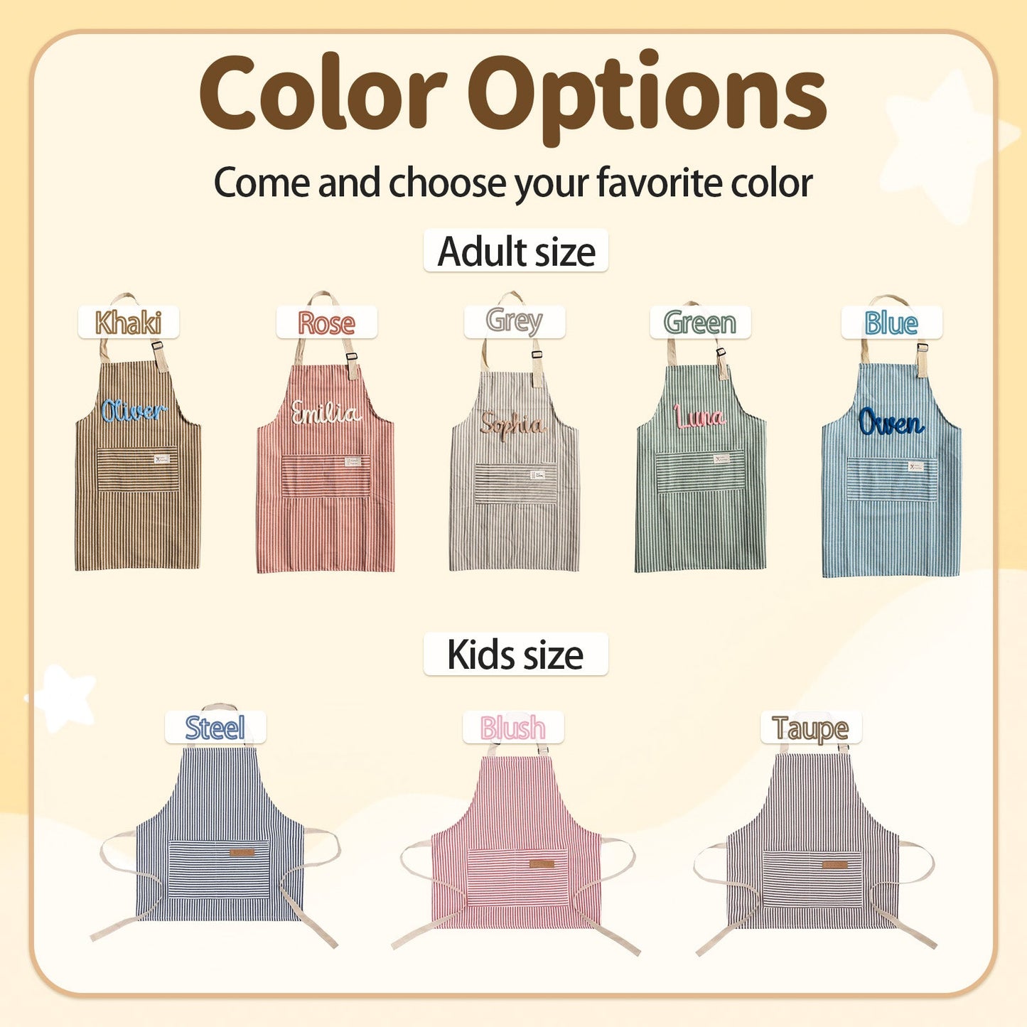 Personalized Hand Embroidered Apron – Custom Name Cooking Apron, Mom & Kids Matching Gift, Mother’s Day Gift