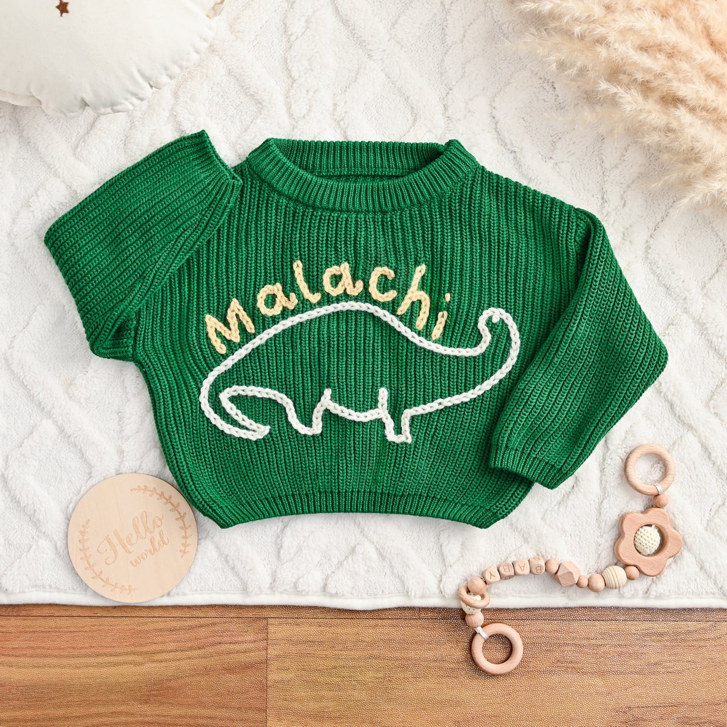 Dinosaur Personalized Baby Sweater β Custom Name Knit Outfit, Toddler Boy Gift