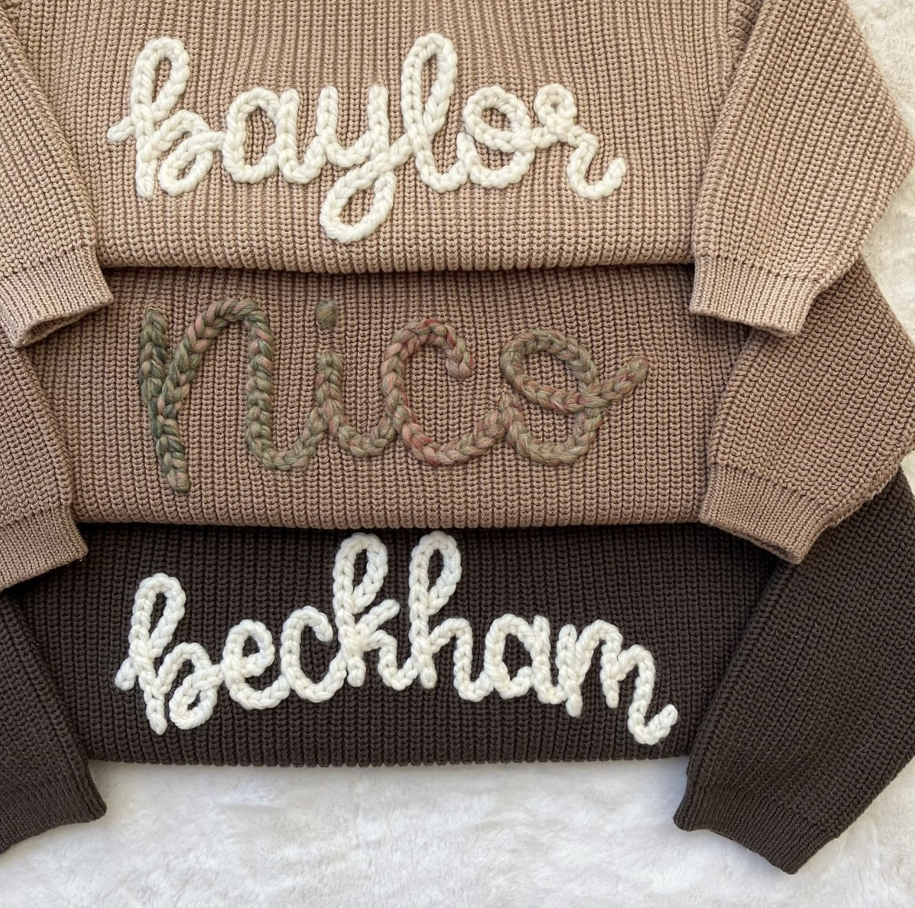 Personalized Baby Name Sweater – Hand Embroidered Knit Outfit, Newborn Gift, Baby Shower Gift