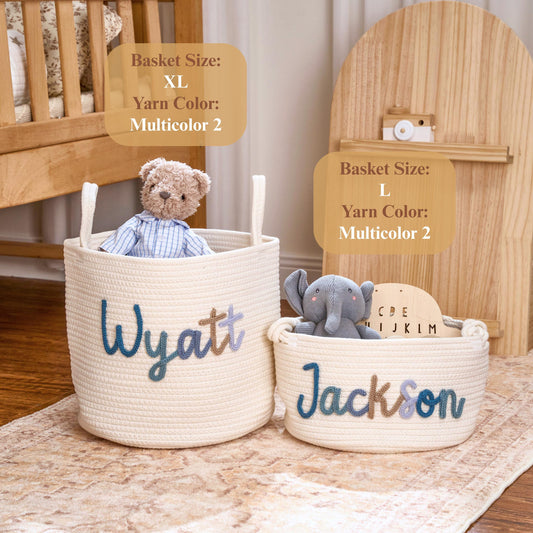 TieDapperStudio Handmade Knit Basket Cotton Toy Organizer