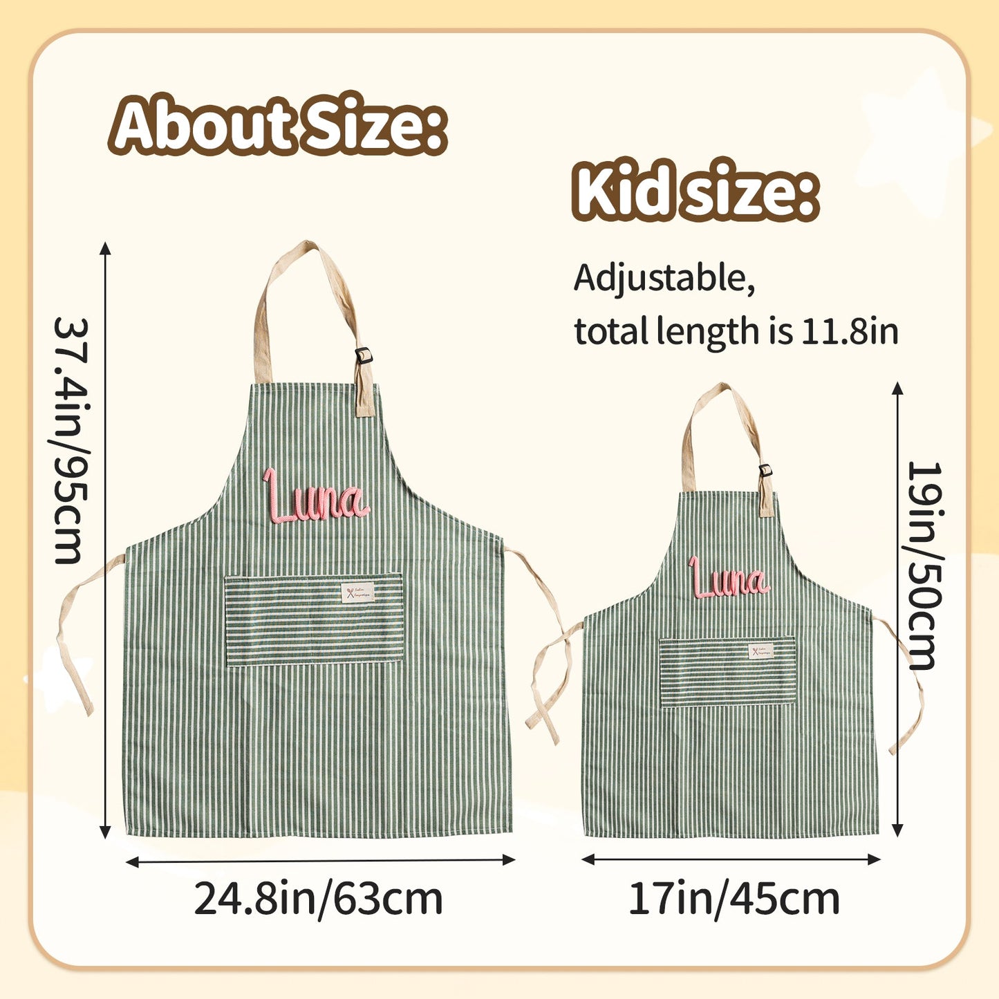 Personalized Hand Embroidered Apron – Custom Name Cooking Apron, Mom & Kids Matching Gift, Mother’s Day Gift