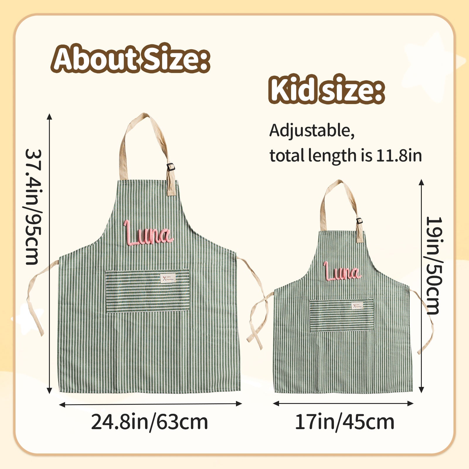 Personalized Hand Embroidered Apron – Custom Name Cooking Apron, Mom & Kids Matching Gift, Mother’s Day Gift