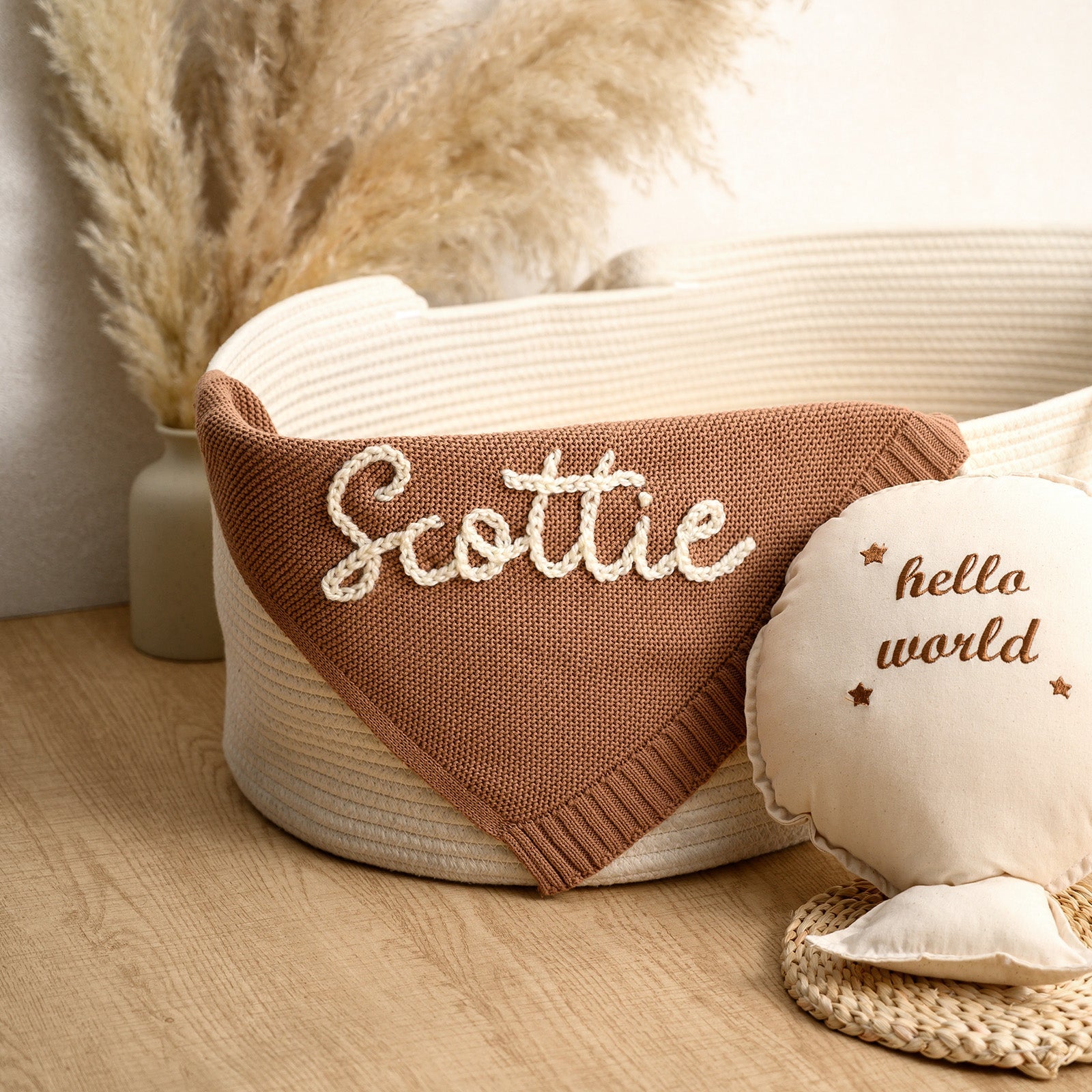 Hand Embroidered Baby Name Blanket – Handmade Knit Personalized Blanket, Luxury Newborn Keepsake Gift