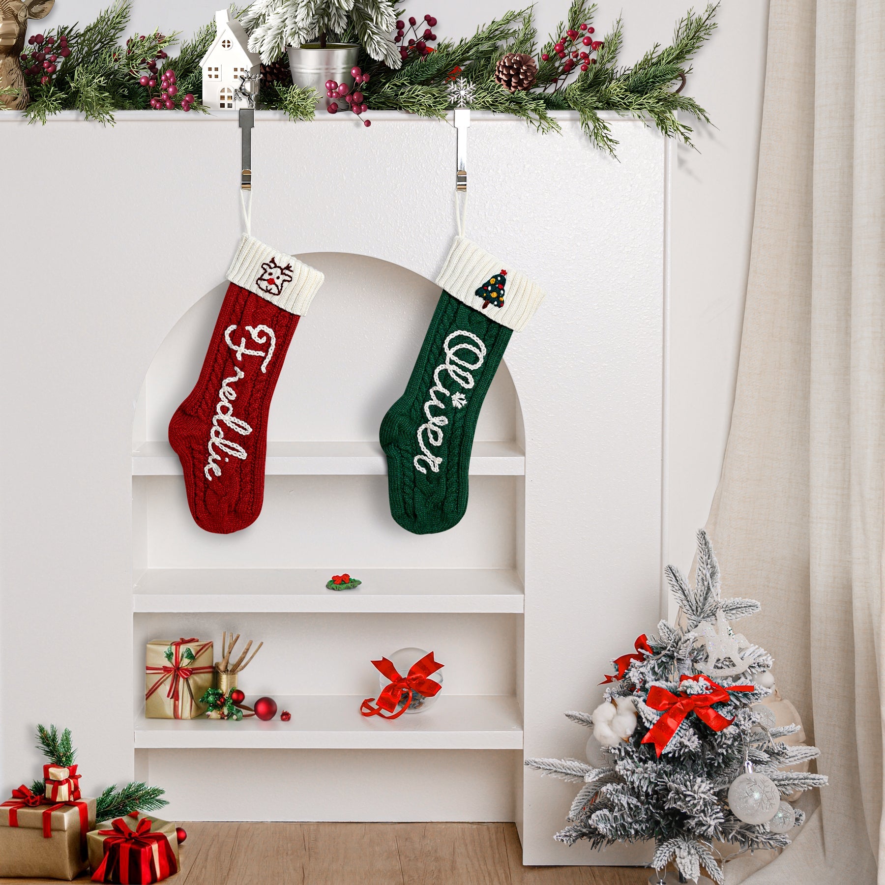 Custom Name Knitted Stockings, Large 18” Embroidered Customized Stocking