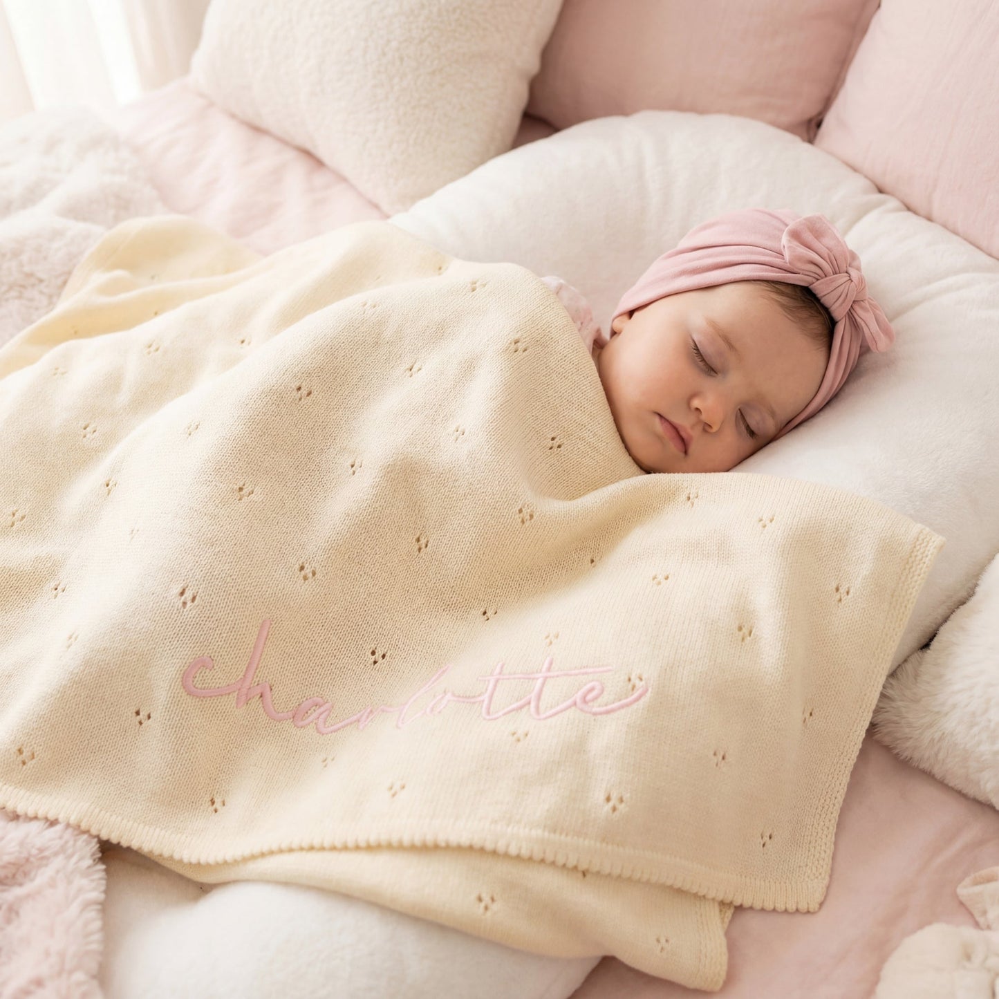 Lightweight Personalized Baby Blanket – Breathable Cotton Knit Infant Blanket, Spring/Summer Newborn Gift