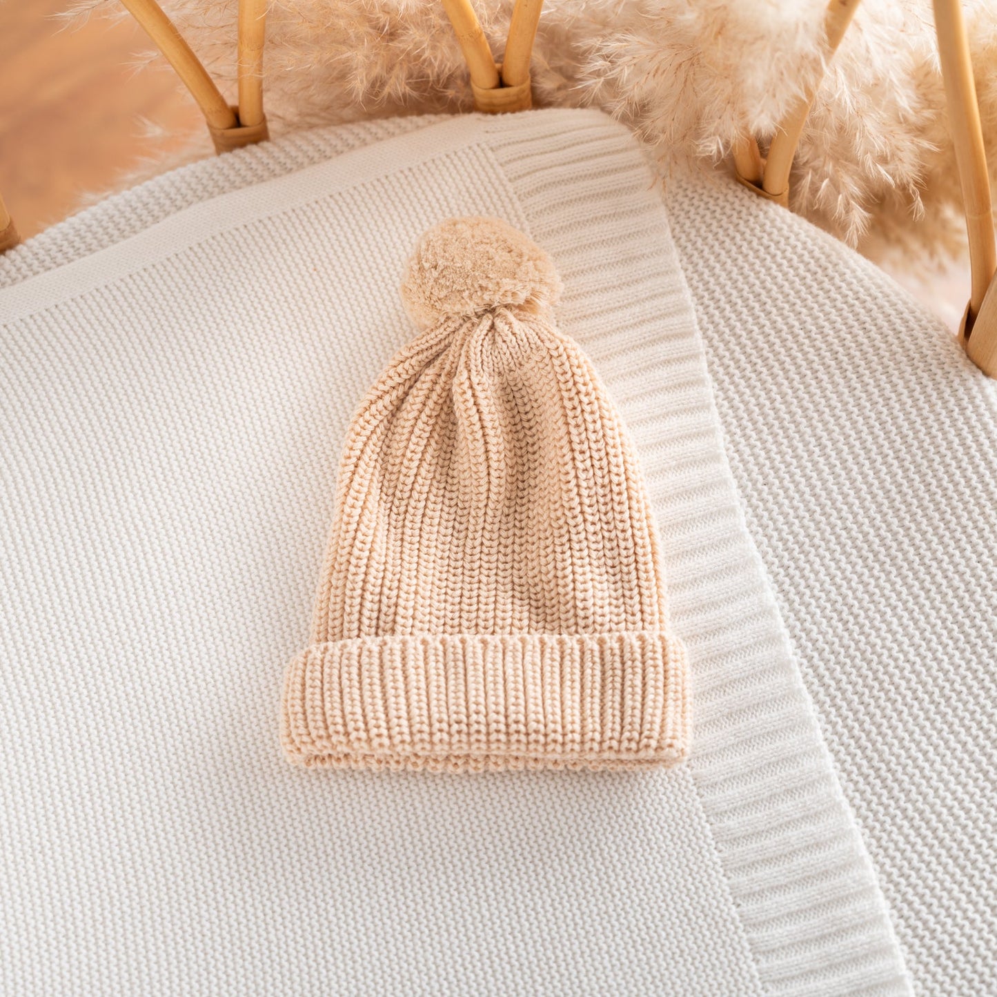Chunky Knit Beanie – Soft Cotton Infant Hat, Newborn Essential Gift