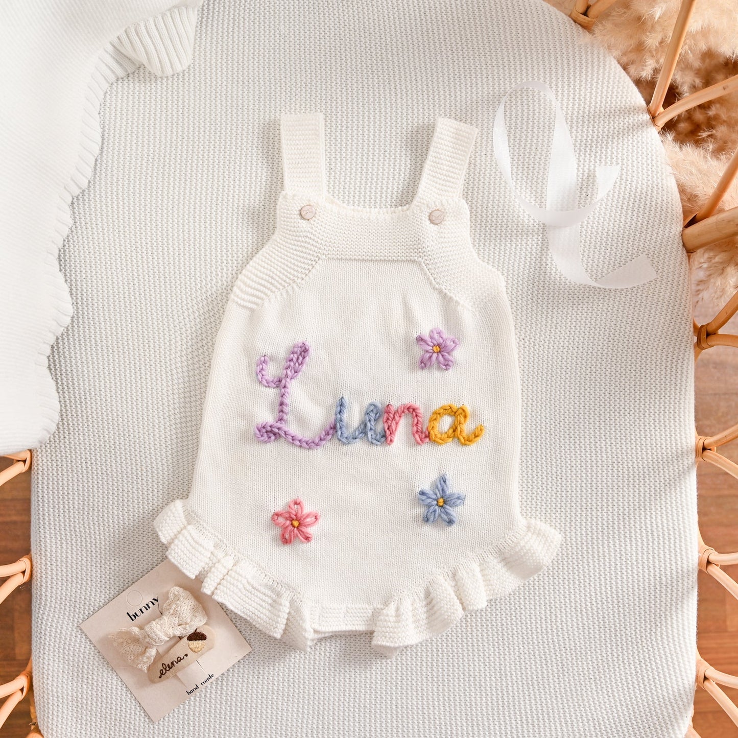 Personalized Baby Girl Romper Dress – Custom Name Embroidered Knit Outfit, Newborn Gift