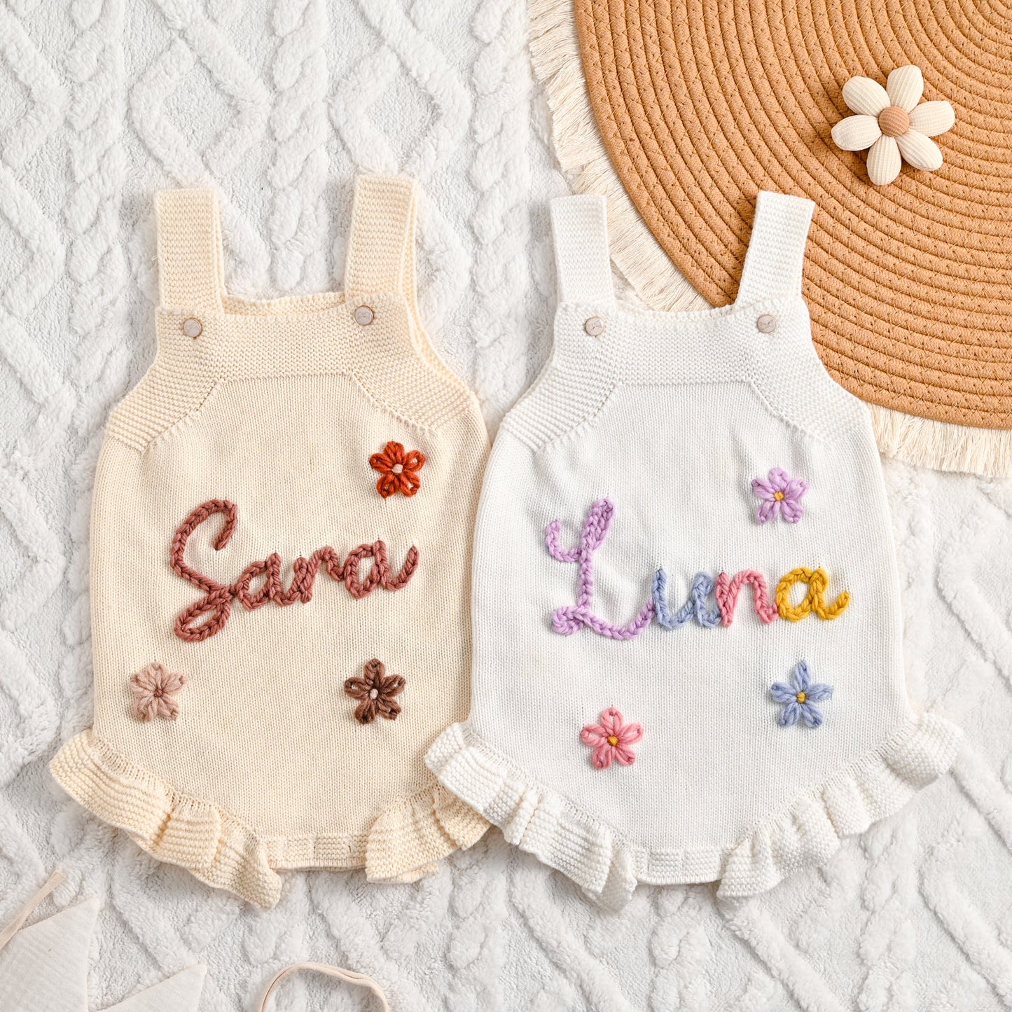Personalized Baby Girl Romper Dress – Custom Name Embroidered Knit Outfit, Newborn Gift