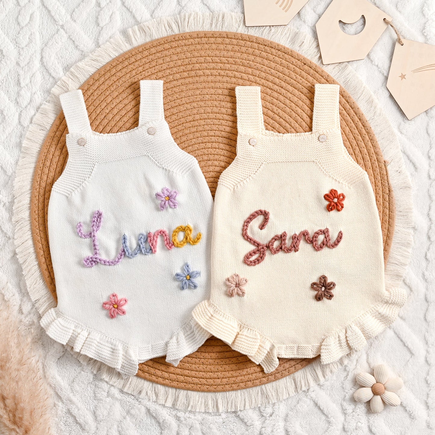 Personalized Baby Girl Romper Dress – Custom Name Embroidered Knit Outfit, Newborn Gift