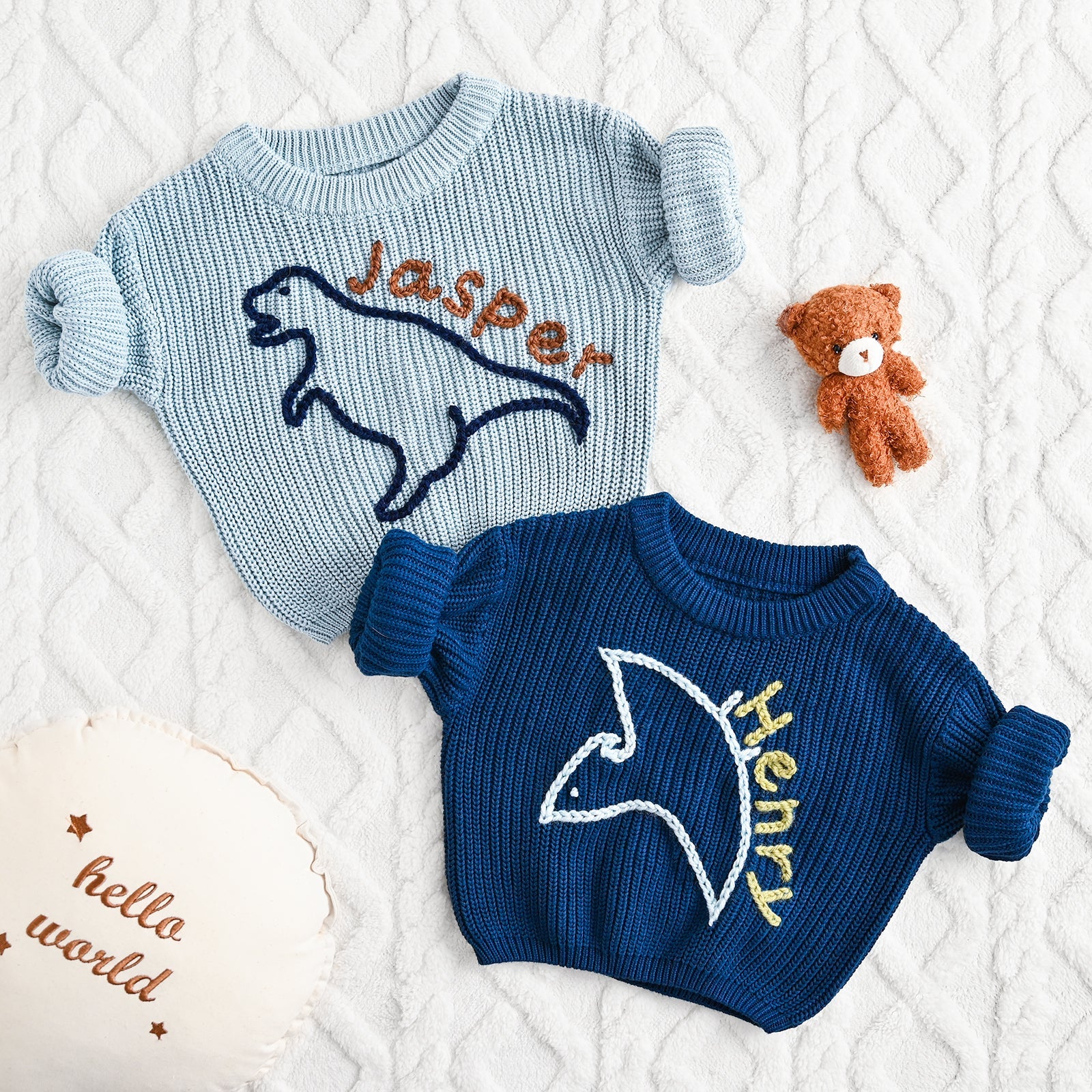 Dinosaur Personalized Baby Sweater – Custom Name Knit Outfit, Toddler Boy Gift