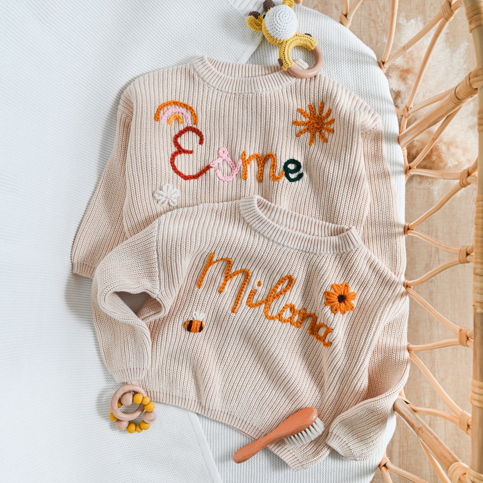 Personalized Baby Name Sweater – Hand Embroidered Knit Outfit, Newborn Gift, Baby Shower Gift