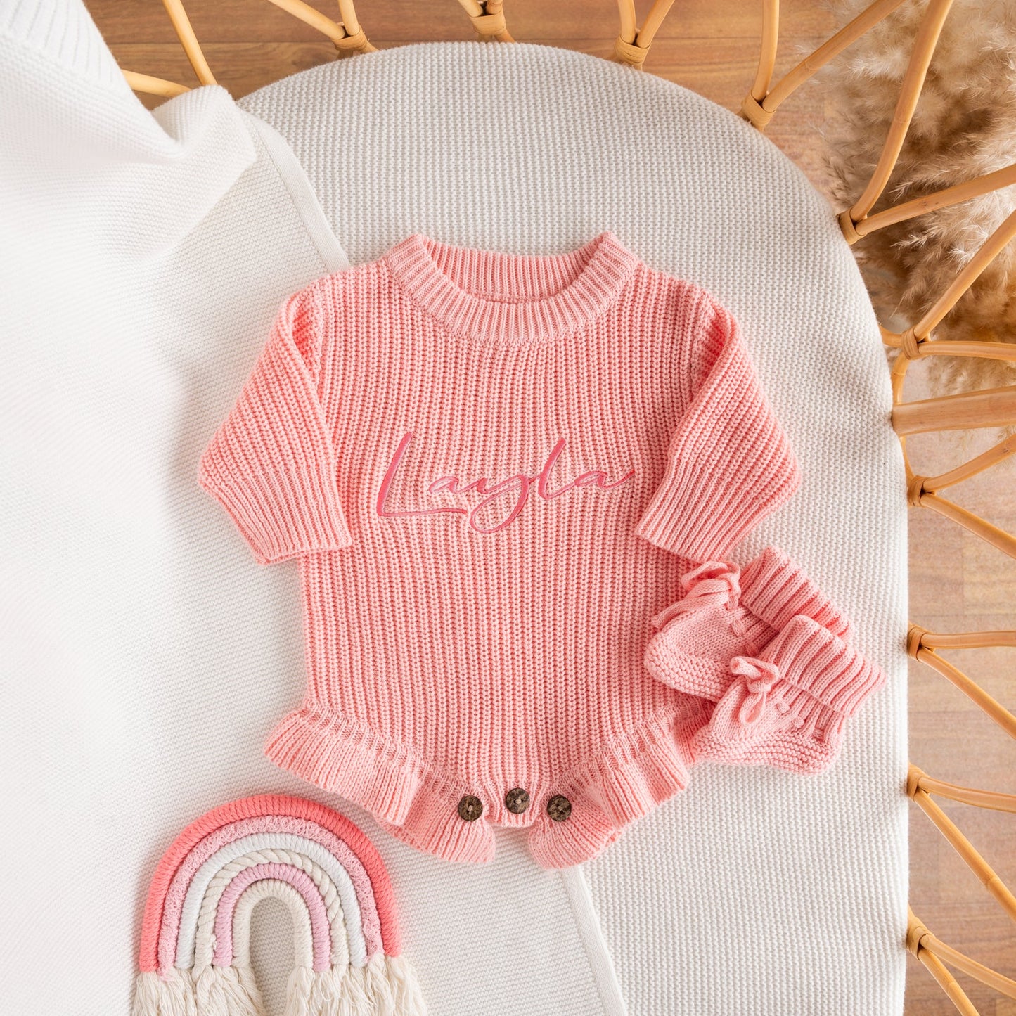 Personalized Baby Announcement Romper – Frill leg Outfit, Custom Newborn Gift