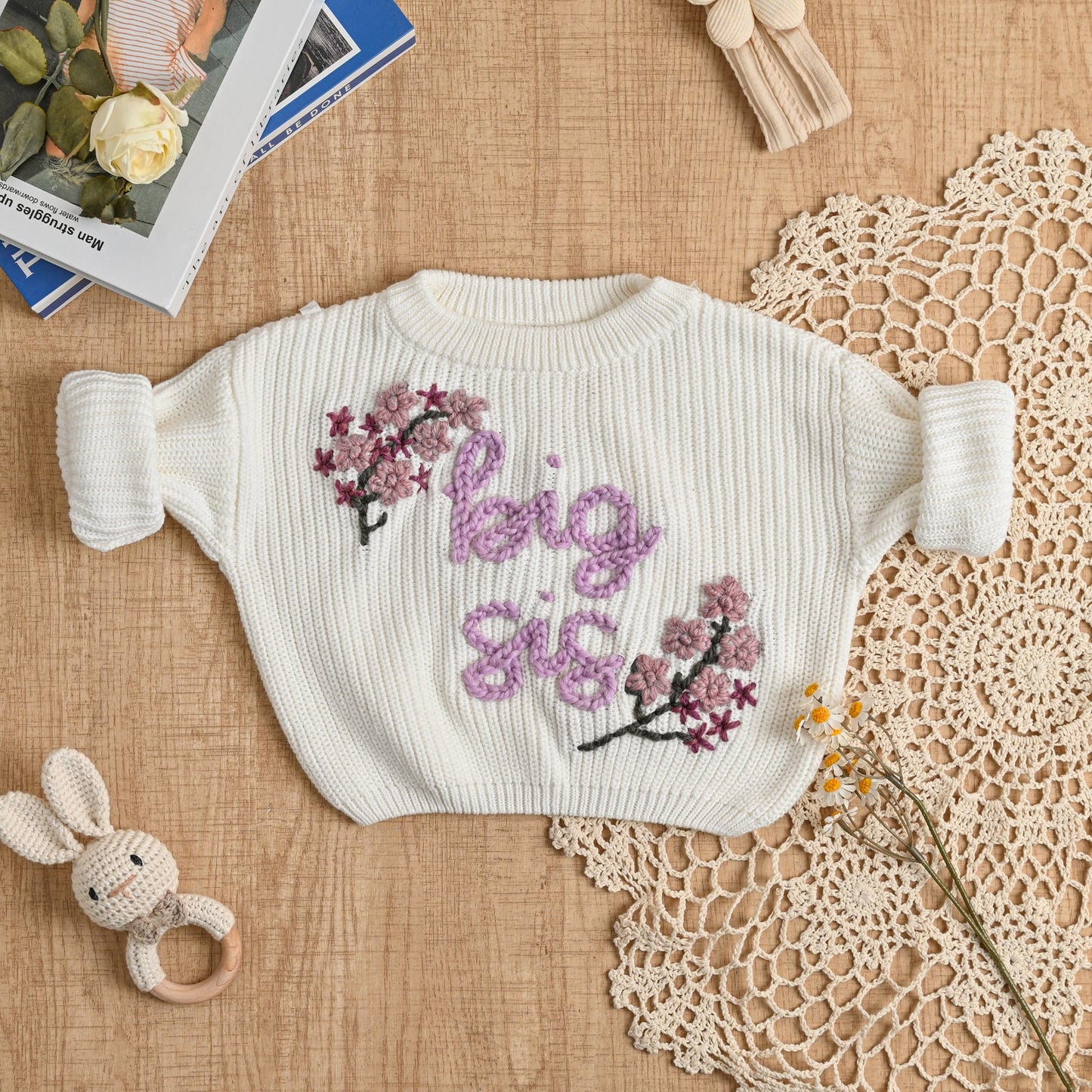 Big Sister Little Brother Sweater – Personalized Baby Sibling Outfit, Embroidered Knit Sweater, Pregnancy Announcement Gift