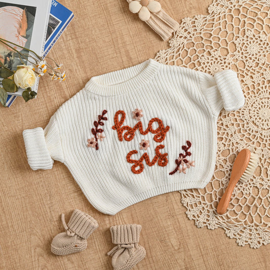 Big Sister Little Brother Sweater – Personalized Baby Sibling Outfit, Embroidered Knit Sweater, Pregnancy Announcement Gift