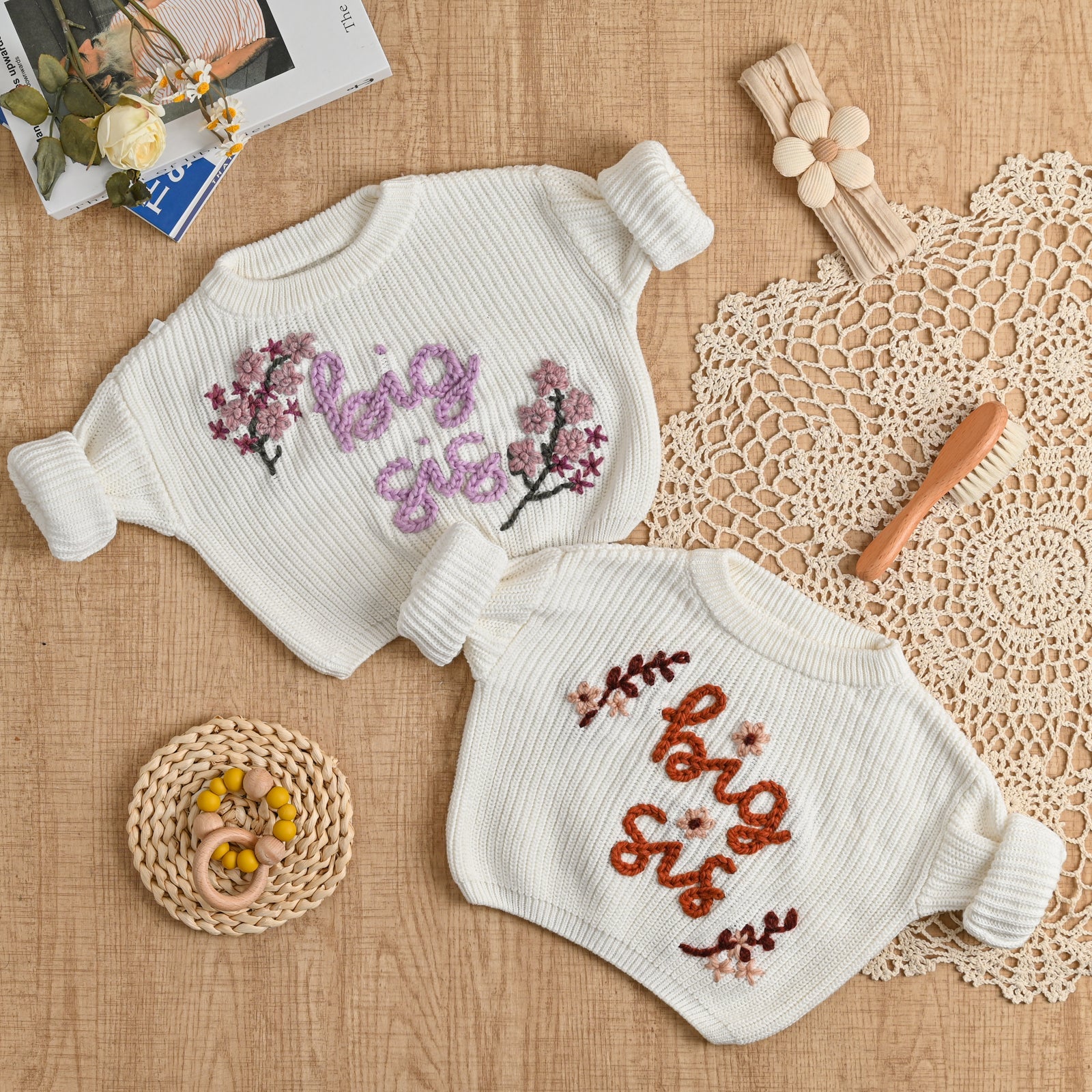 Big Sister Little Brother Sweater – Personalized Baby Sibling Outfit, Embroidered Knit Sweater, Pregnancy Announcement Gift