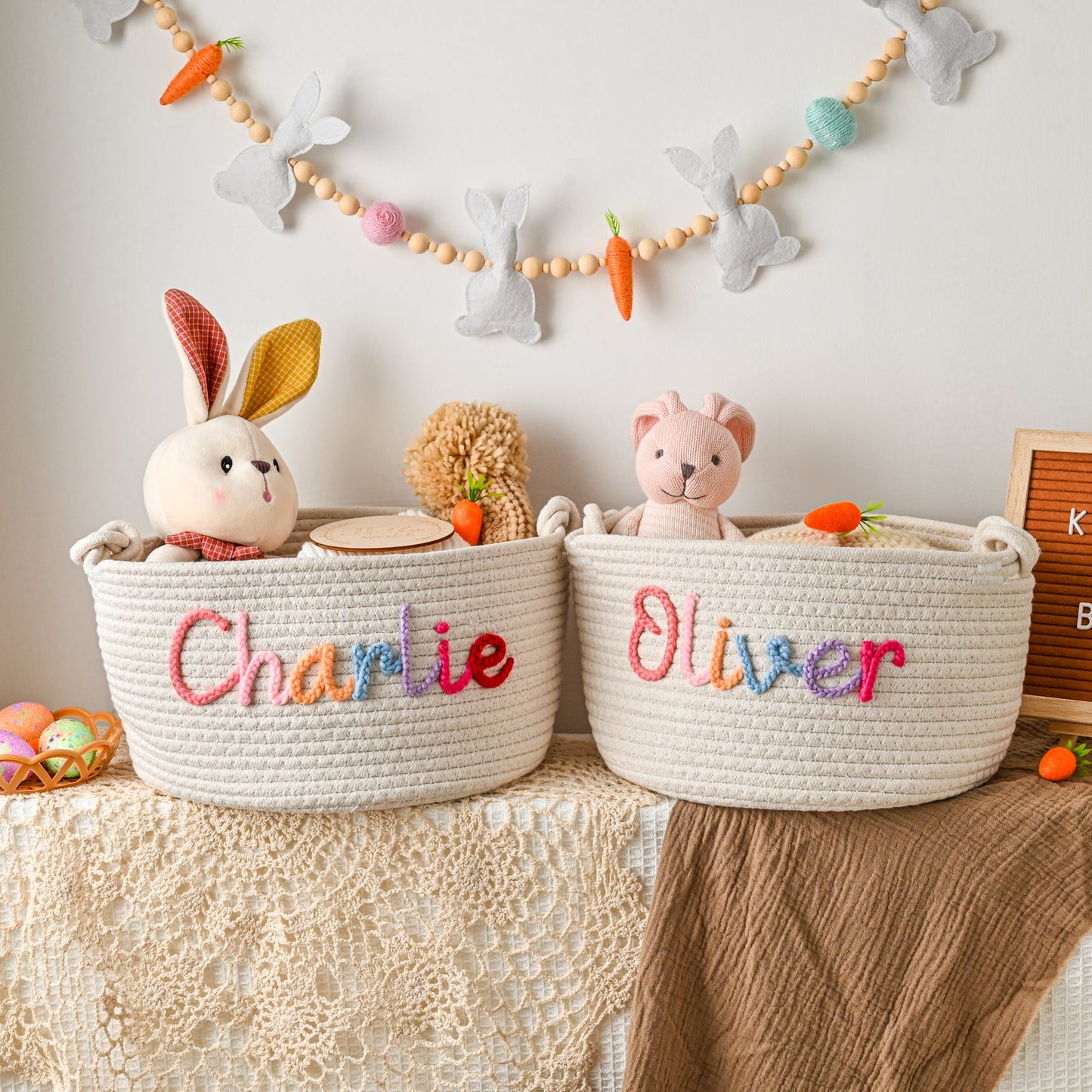 Personalized Baby Gift Basket – Custom Name Cotton Rope Storage Bin, Nursery Organizer, Baby Shower Gift