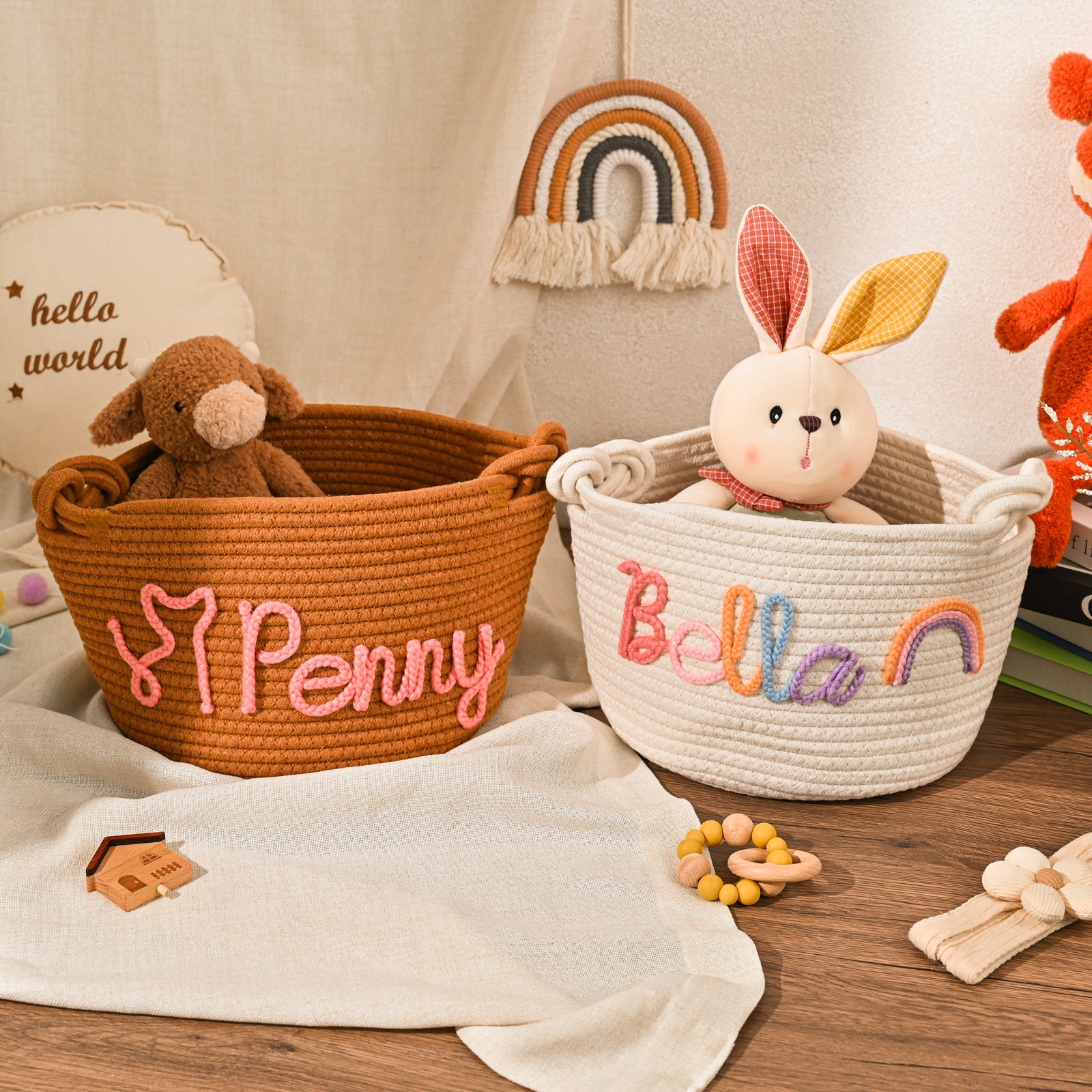 Personalized Baby Gift Basket – Custom Name Cotton Rope Storage Bin, Nursery Organizer, Baby Shower Gift