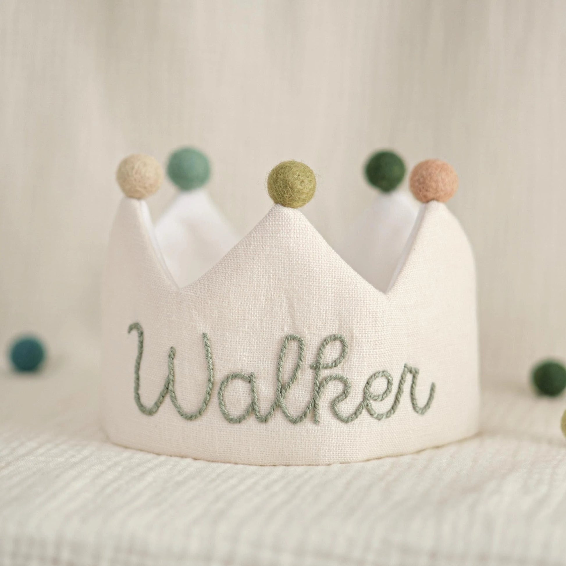 Personalized Baby Birthday Crown – Hand Embroidered Linen Crown, First Birthday Outfit, Cake Smash Photo Prop