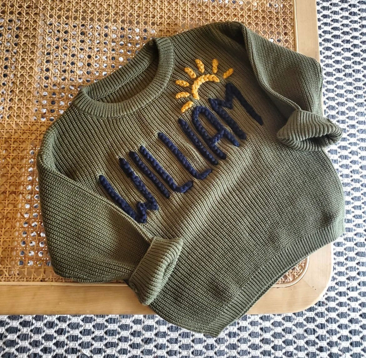 Personalized Baby Name Sweater – Hand Embroidered Knit Outfit, Newborn Gift, Baby Shower Gift