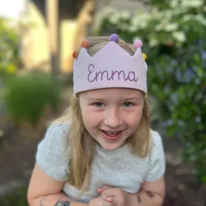 Personalized Baby Birthday Crown – Hand Embroidered Linen Crown, First Birthday Outfit, Cake Smash Photo Prop