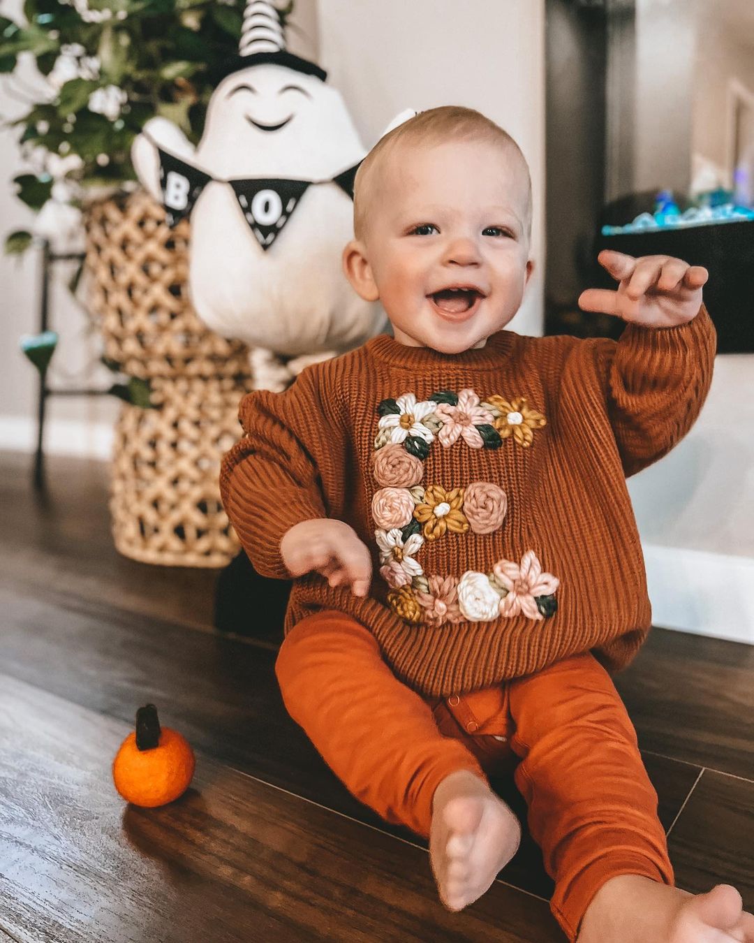 Floral Personalized Baby Sweater – Hand Embroidered Name Knit Sweater, Custom Toddler Outfit, Baby Girl Gift