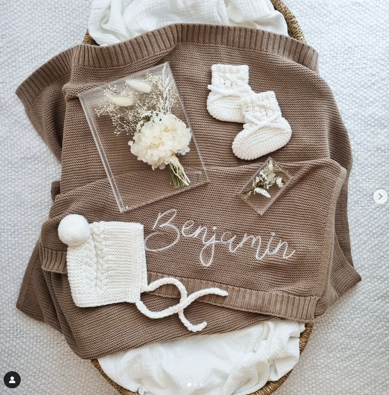 Personalized Embroidered Baby Name Blanket – Soft Cotton Knit Newborn Blanket, Baby Shower Gift