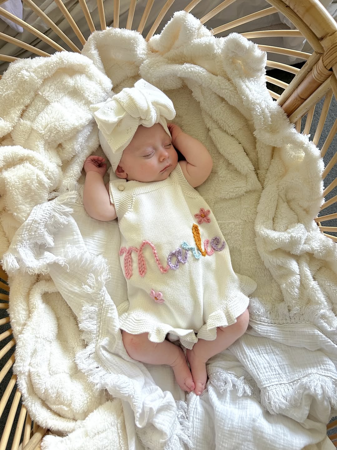 Personalized Baby Girl Romper Dress – Custom Name Embroidered Knit Outfit, Newborn Gift
