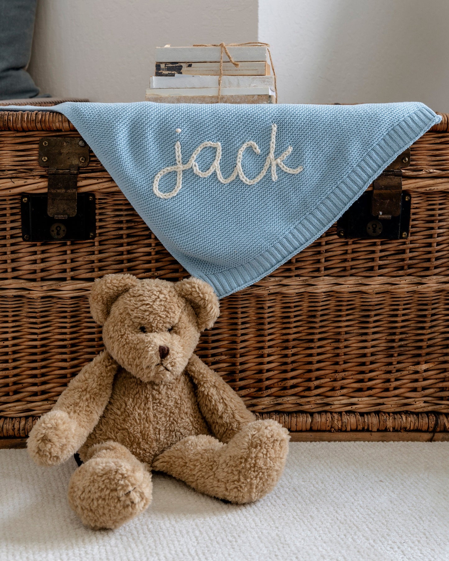 Hand Embroidered Baby Name Blanket – Handmade Knit Personalized Blanket, Luxury Newborn Keepsake Gift