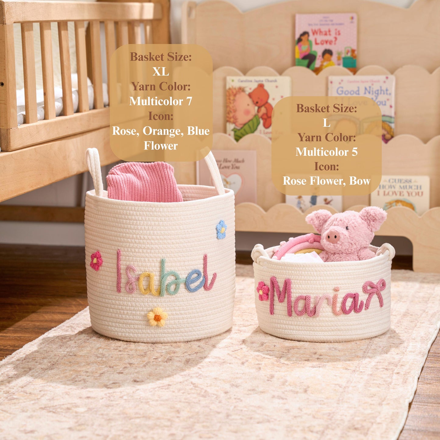 TieDapperStudio Handmade Knit Basket Cotton Toy Organizer