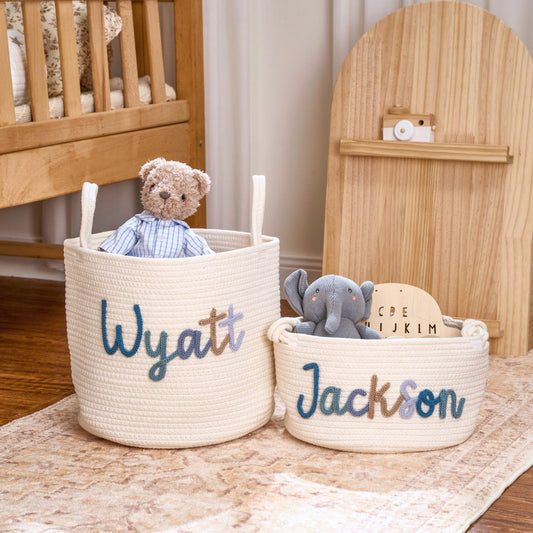 TieDapperStudio Handmade Knit Basket Cotton Toy Organizer