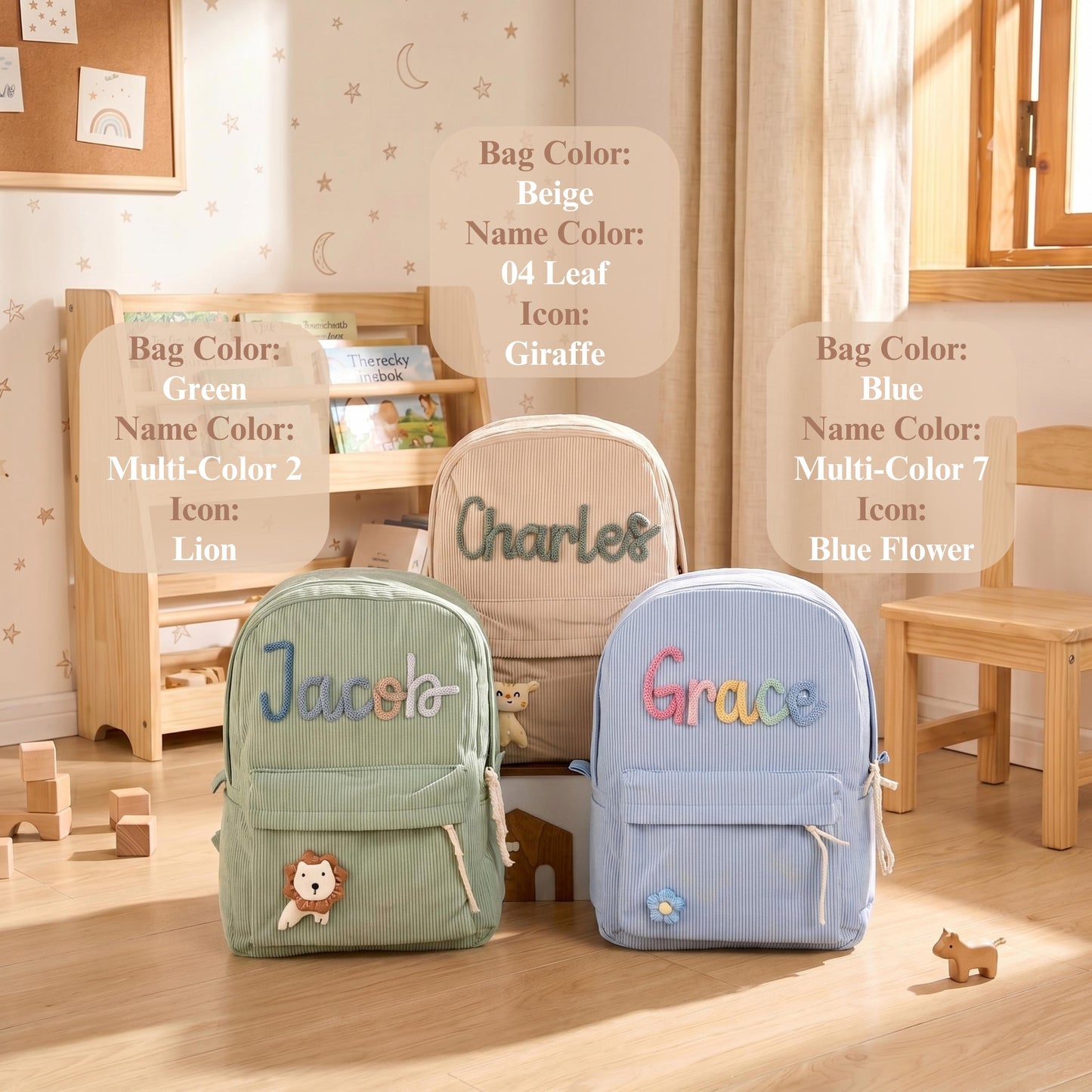 TieDapperStudio Personalized Kids Backpack Back to School Cotton Handmade