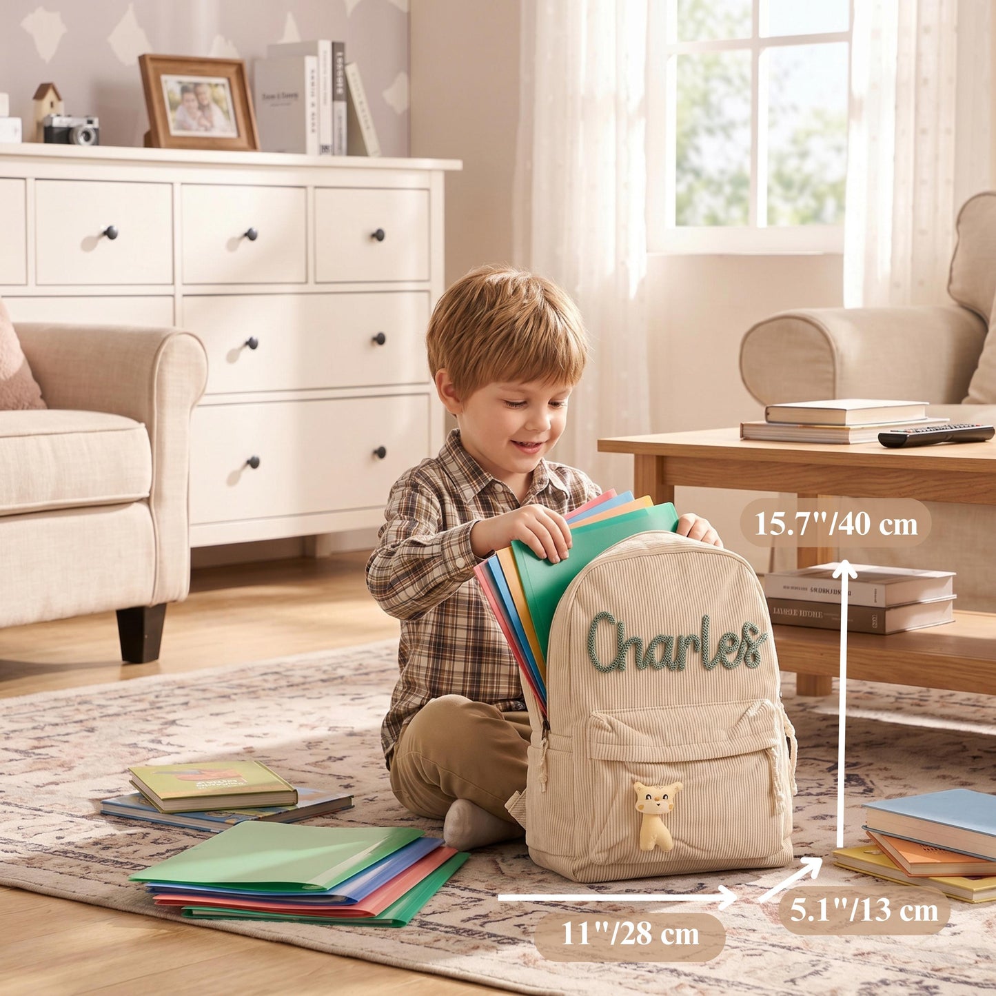 TieDapperStudio Personalized Kids Backpack Back to School Cotton Handmade