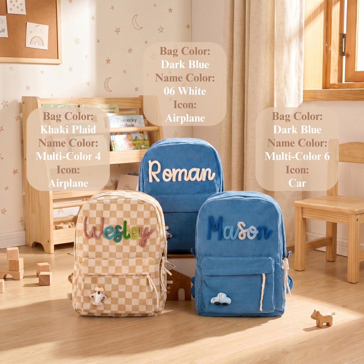 TieDapperStudio Personalized Kids Backpack Back to School Cotton Handmade