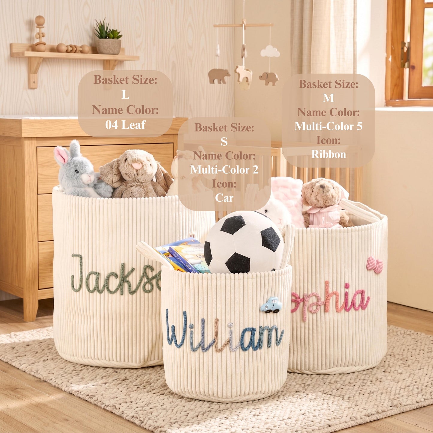 TieDapperStudio Handmade Baby Shower Gift Basket Nursery Organizer Natural Cotton