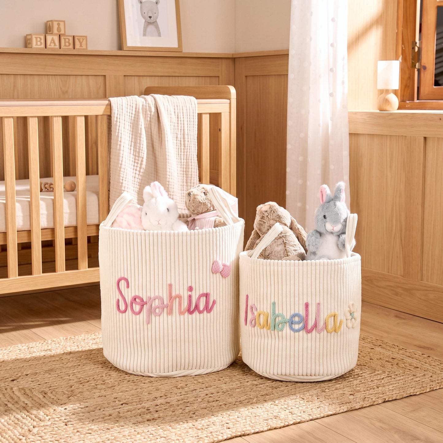TieDapperStudio Handmade Baby Shower Gift Basket Nursery Organizer Natural Cotton