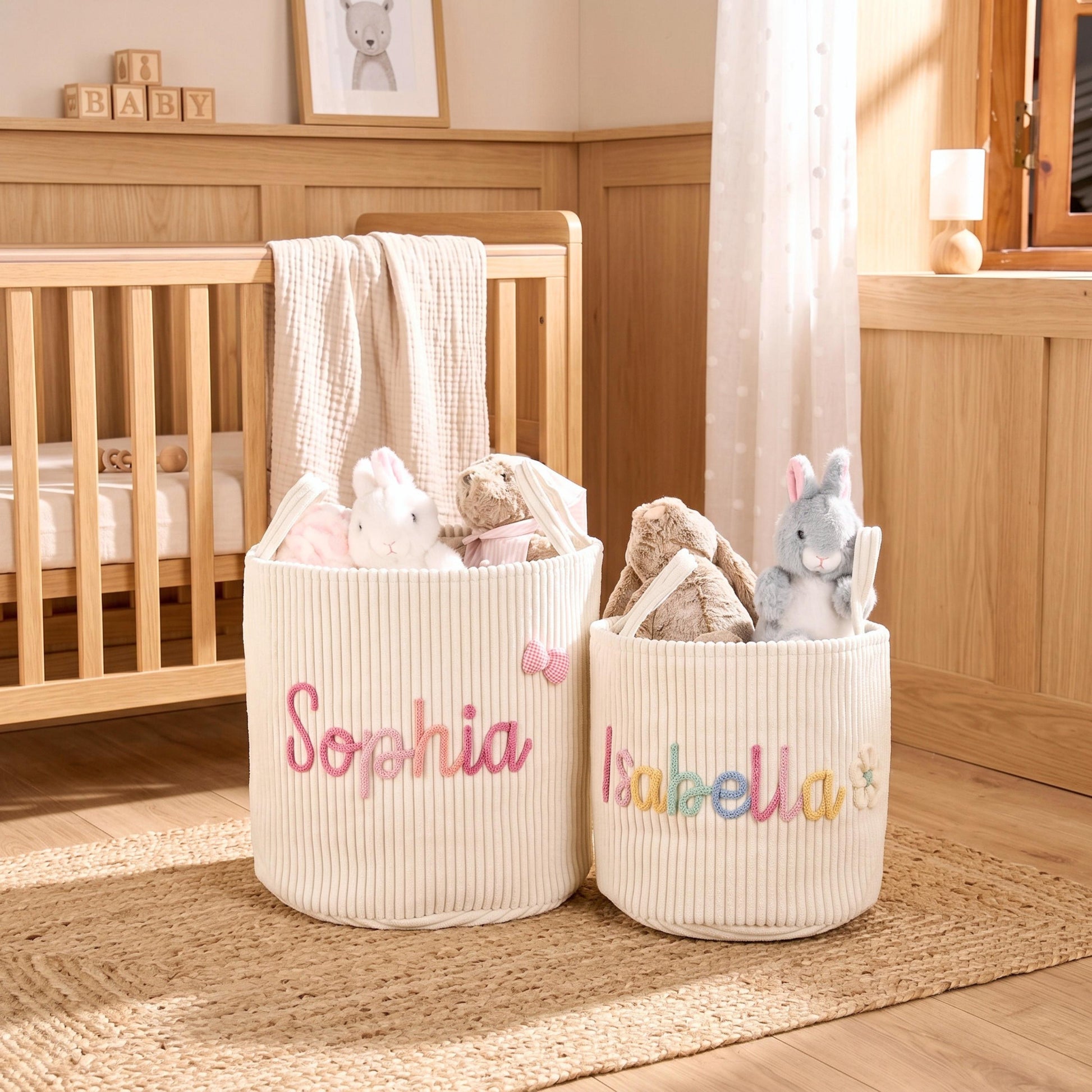 TieDapperStudio Handmade Baby Shower Gift Basket Nursery Organizer Natural Cotton