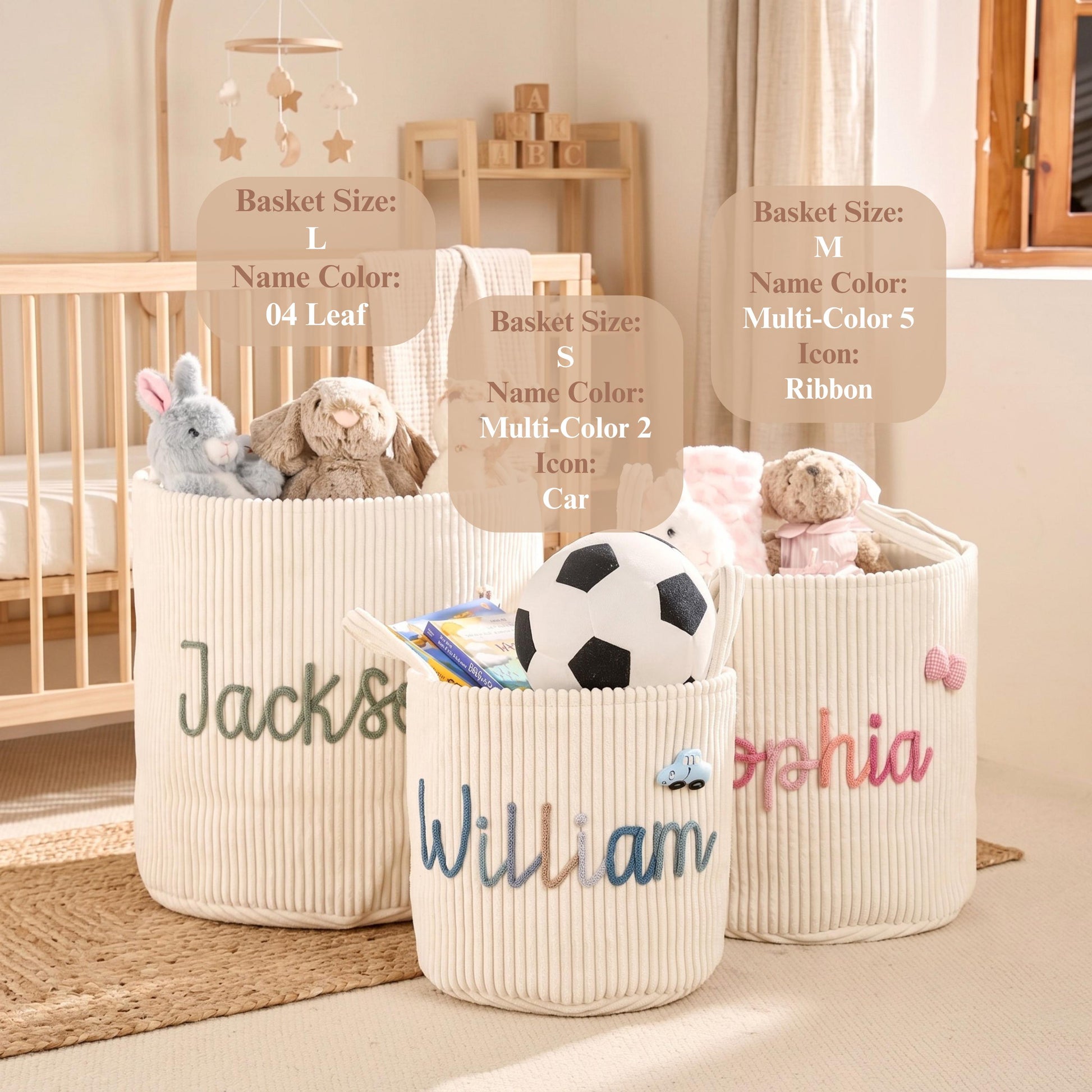 TieDapperStudio Handmade Baby Nursery Basket Natural Cotton Personalized